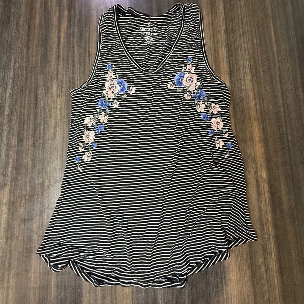 American Eagle Outfitters Tank‎ Top Striped Floral Embroidered Soft Sexy Small
